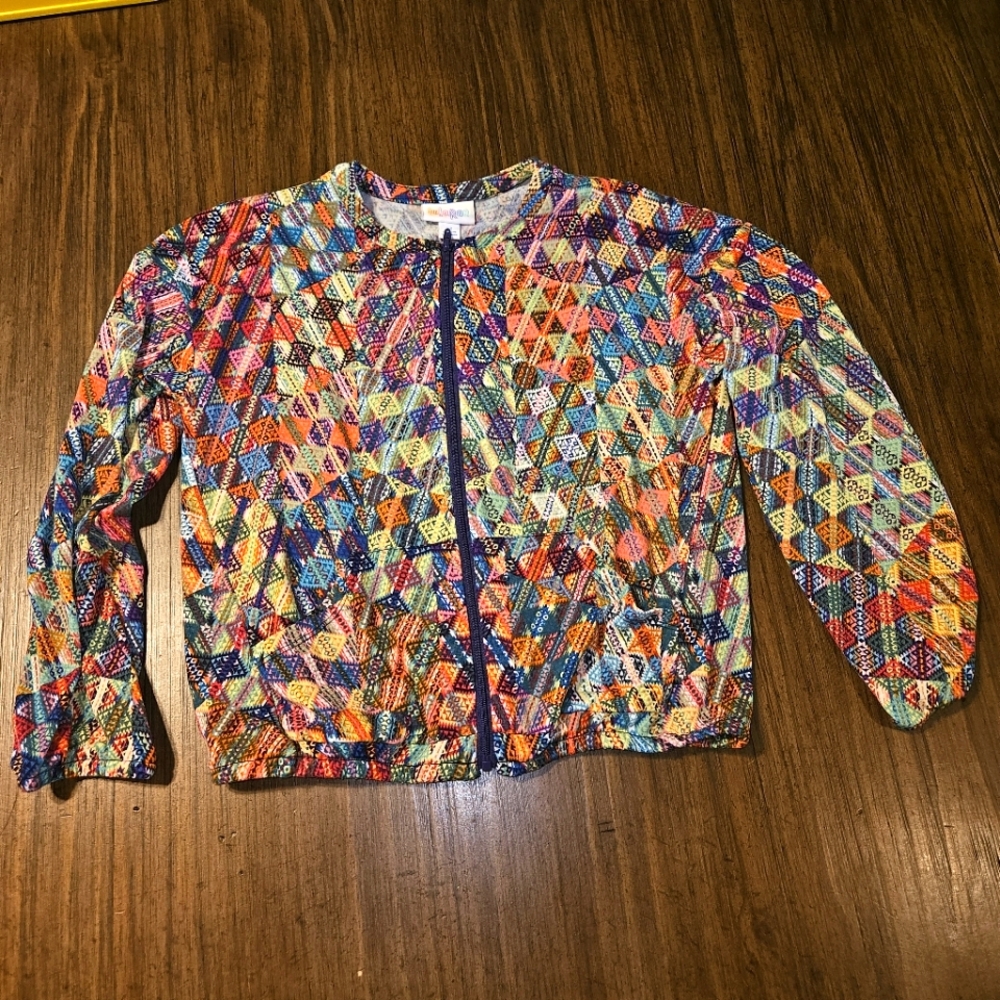 Lularoe Monroe Zip Front Jacket Girls Size 12 Geometric Southwest Print